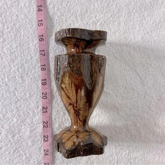 Vintage  Wabi-Sabi Hand Turned Live Edge Chrysanthemum Wood Vase Candle Holders - Picture 14 of 16